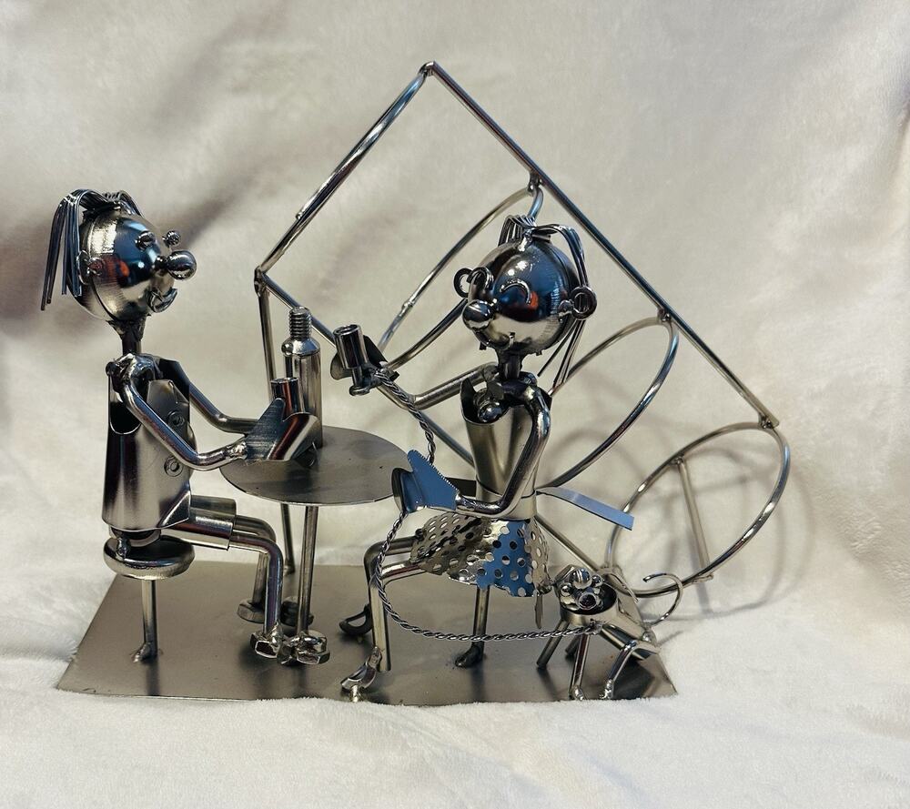 BRUBAKER Silver Metal Sculpture Wine Bottle Holder Couple Anniversary Gift idea